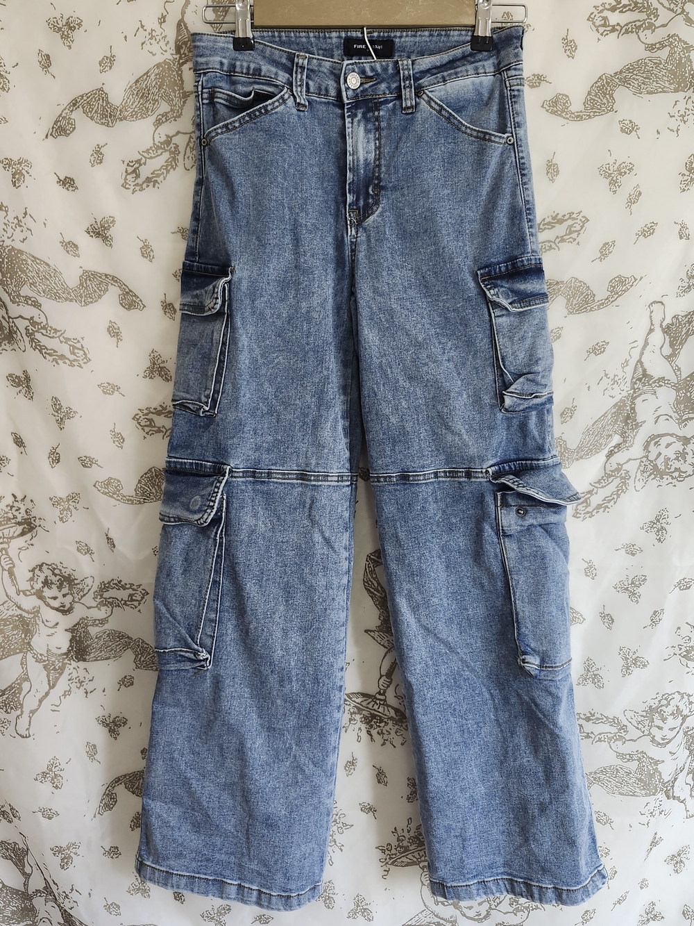Fire & Rain Denim Wide Leg Cargo Pants juniors sz 7 Light Wash